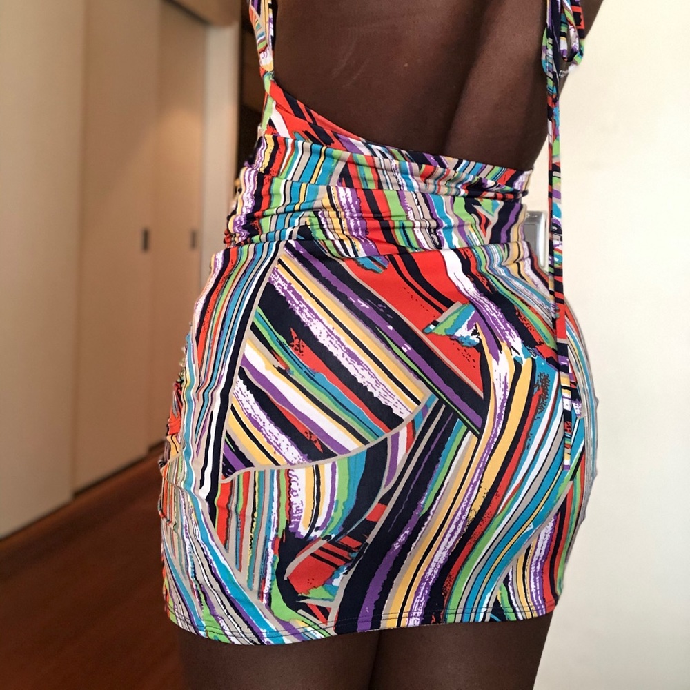 Pattern Multi Color Mini Bodycon Halter Top Dress - Picture 4 of 6